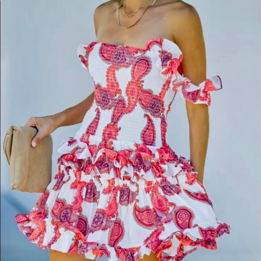 Vici Paisley Smocked Ruffle Mini Dress
